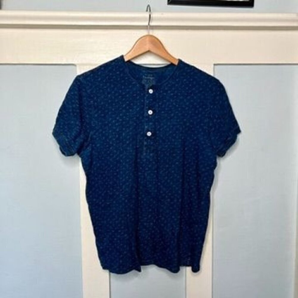 J. Crew Indigo Blue Dotted Short Sleeved Henley Shirt